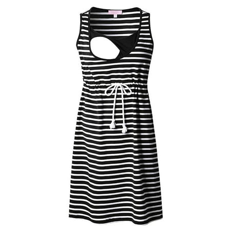 Jchiup Women's Summer Chic Stripes Sleeveless Maternity Nursing Dress for (Best Nursing Clothes For Summer)