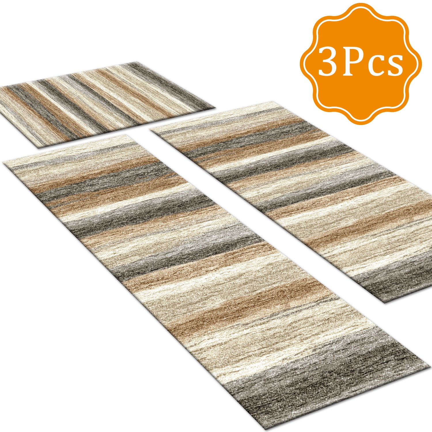 3 Piece Kitchen Rug Set, Non-Slip And Washable, Abstract Pattern Kitchen Hallway Rug, Soft And Comfortable, Suitable For Sinks, Floors, Entrances, Hallways and Bathrooms