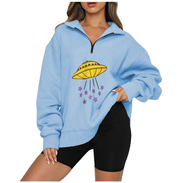 Moda mujer Casual estampado cuello vuelto manga larga suelta camiseta otoño blusa pulóver Tops Pompotops FGAJ21903