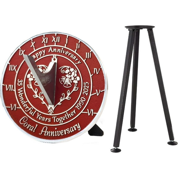 35th Coral Wedding Anniversary 2025 Sundial with Stand Gift 10"
