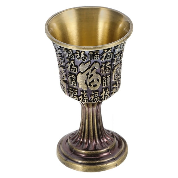 LEORX Bronze Colored Brass Chalice Goblet with Chinese Fu Engraving Elegant Drinkware