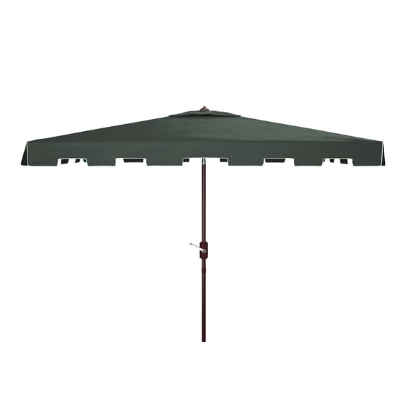 SAFAVIEH Zimmerman 6.5' X 10' Market Crank Patio Umbrella, Dark Green/White