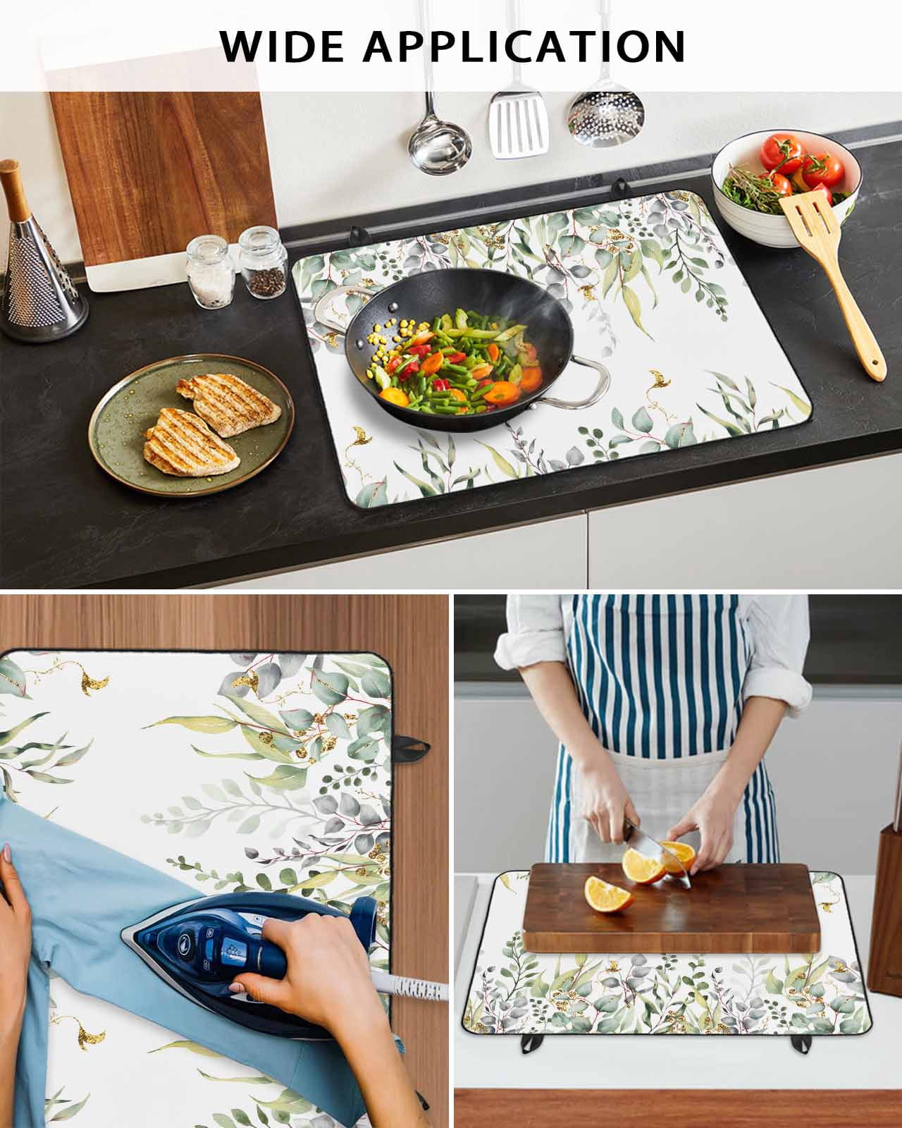 Large Induction Cooktop Protector Mat Eucalyptus Stove Top Covers for Electric Stove, Sage Green Botanical Weeping Leaf Decorative Stove Burner Cover Mats, Glass Top Stove Cover