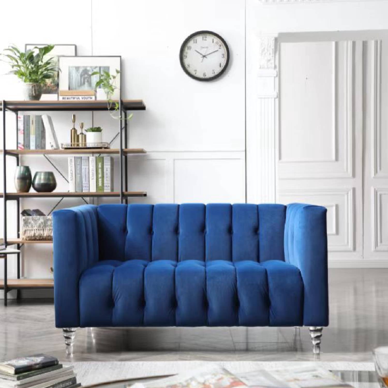 Holaki Velvet Loveseat Couch, 2Seater Channel Stitch Sofa, Modern Sofa