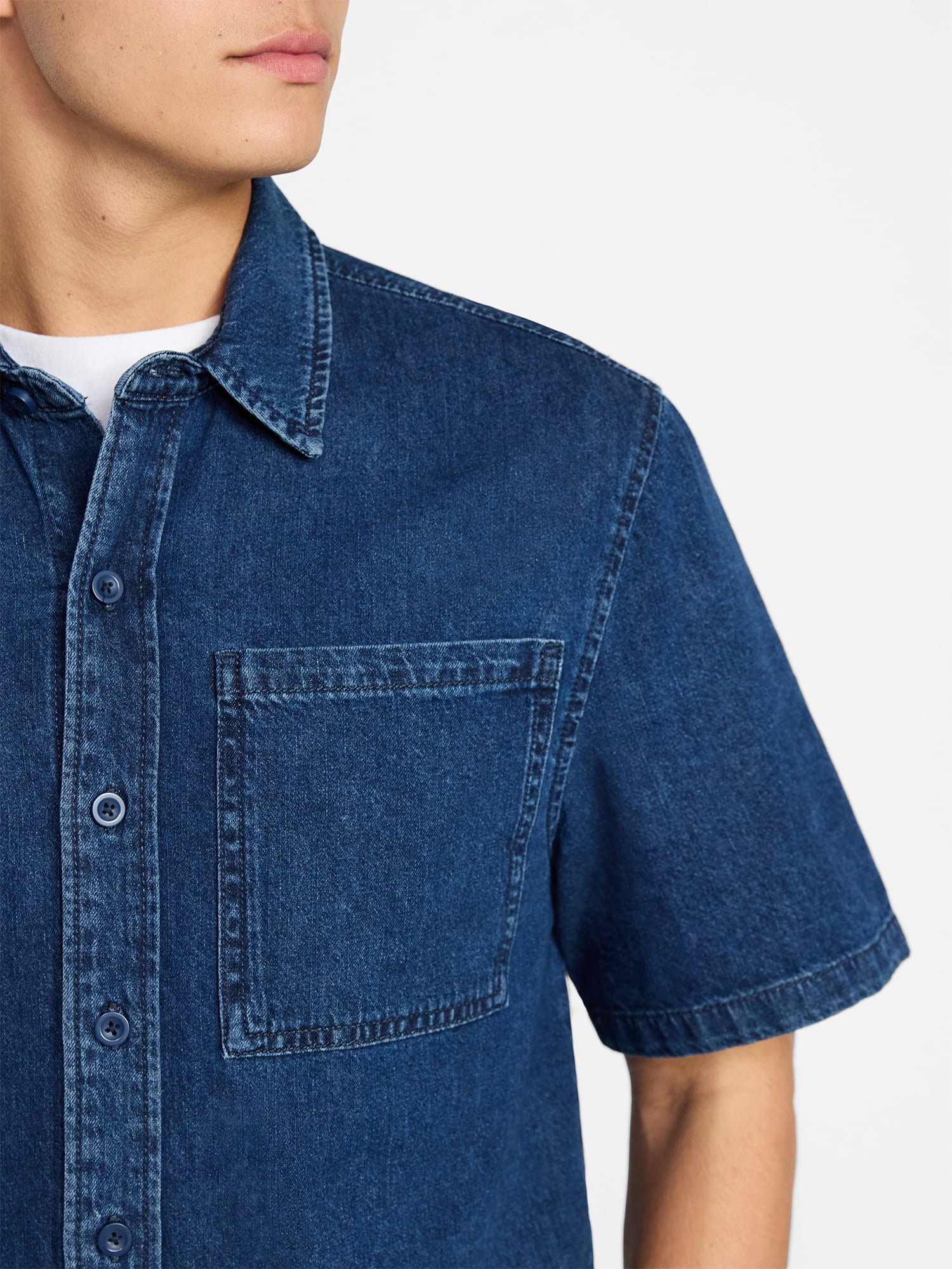 No Boundaries Denim Boxy Fit Shirt with Short Sleeves, Men's XS-4XLT