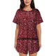 thumbnail image 1 of Fotbe Red Glitter Conjunto de Pijama Estampado para Mujer, 2 Piezas, Ropa de Dormir con Camiseta de Manga Corta y Shorts Suaves-4X-Large, 1 of 6