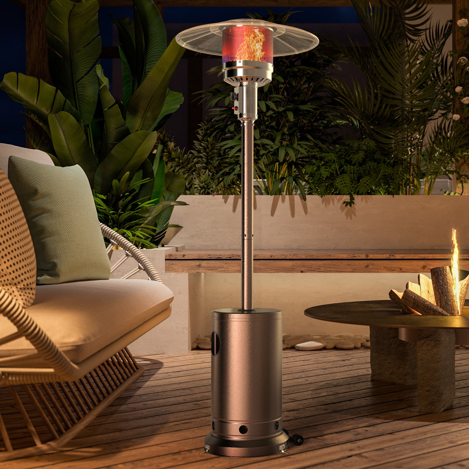 GIANNA 48,000 BTU Propane Patio Heater, Comes with Double Heating Grid and Wheels，Portable Design for Home, Commercial, Brown