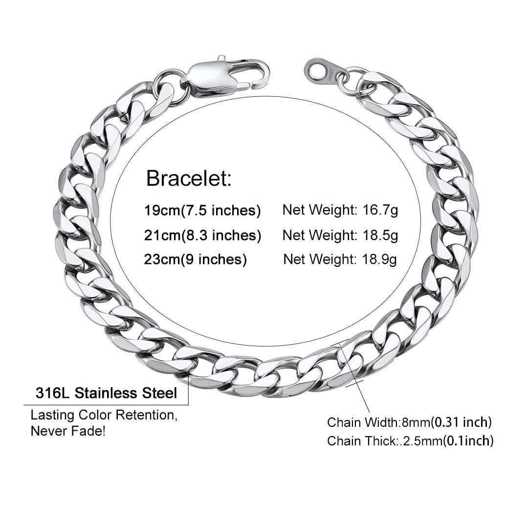 ChainsHouse Men's Cuban Link Bracelets 9mm Waterproof Stainless Steel Chain Bracelet Jewelry Gift, 9inch