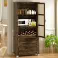 thumbnail image 6 of Walsunny 64" kitchen Pantry Cabinet with Rattan Doors and 2 Drawers, Freestanding Tall Storage Cabinet with Wine Rack Rattan Pantry Brown, 6 of 6