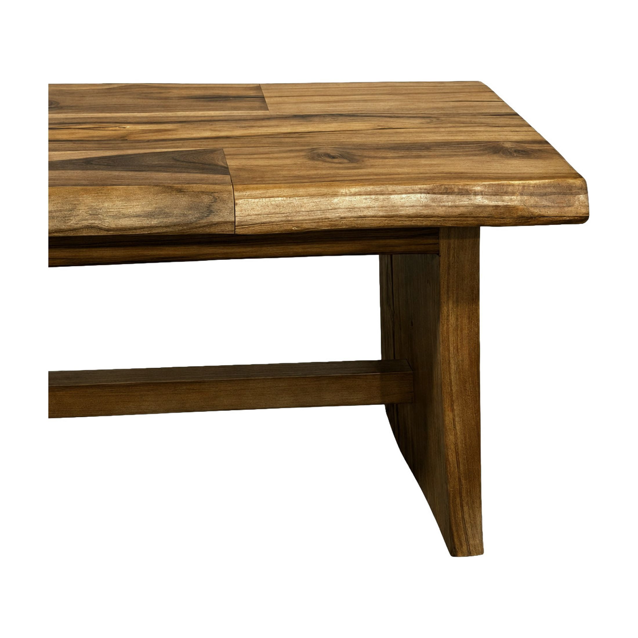 DecMode 35" x 18" Brown Teak Wood Handmade Natural Live Edge Coffee Table with Angled Base, 1-Piece