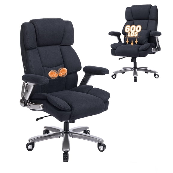 EOP 600LBS Big and Tall Heavy Duty Office Chair, Ergonomic Massage Desk Chair with 4D Adjustable Armrests, Fabric Executive Chair with Lumbar Support & Quiet Dual Rubber Wheels, Black