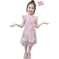 thumbnail image 1 of GHSDFBB Robe Traditionnelle Florale Brodée Fluide avec Pinces à Cheveux Assorties pour Filles 6 à 7 Ans Rose, 1 of 4