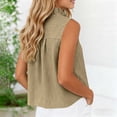 thumbnail image 4 of Women's Casual Shirts Ruffle Collar Striped Sleeveless Blouse Breathable Office Casual Summer Tank Tops Khaki S, 4 of 6