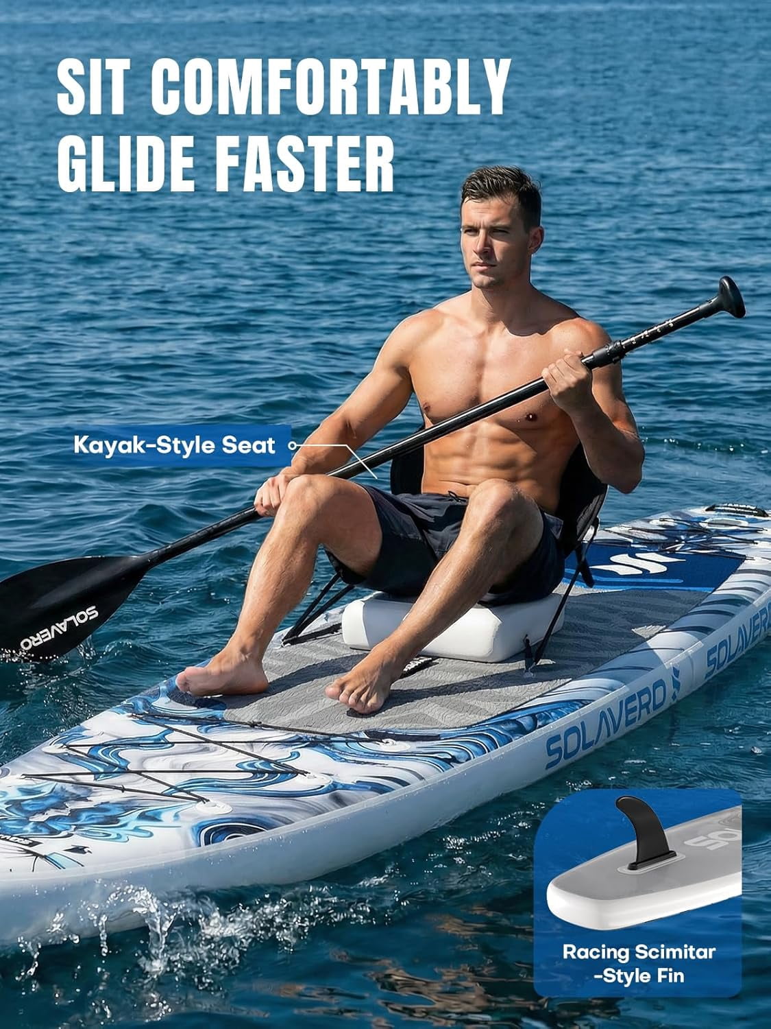 SOLAVERO 12'5"×33" Extra Large Inflatable Stand Up Paddle Board with Seat & Electric Pump, 600lb Capacity Ultra-Stable SUP Board for Adults & Youth