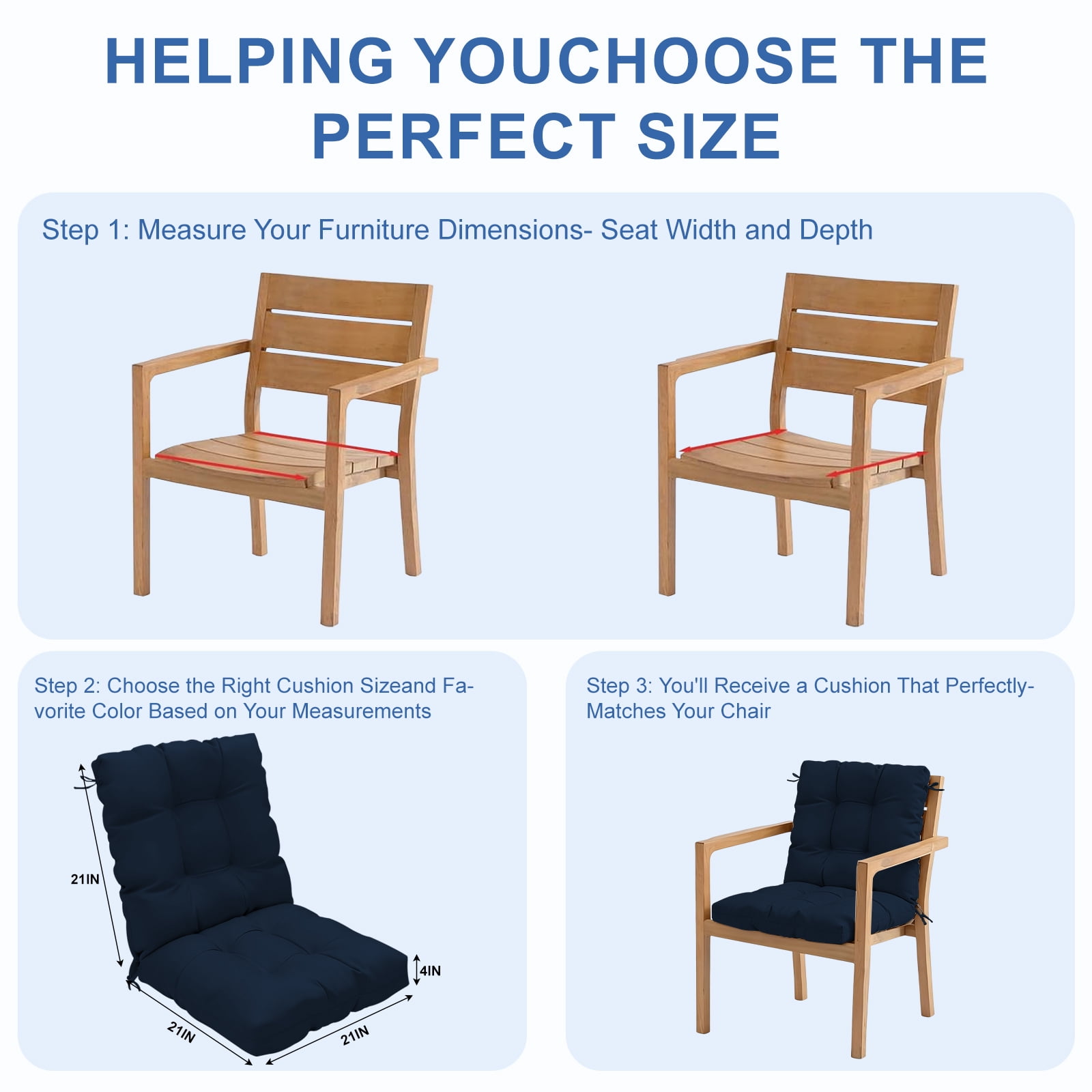2-Pack 42"x21"x4" Outdoor Chair Cushions, High Back Soft Seat Pad with Ties, Fade-Resistant & Waterproof for Patio Dining/Rocking Chairs, Indoor/Outdoor Use,Navy Blue