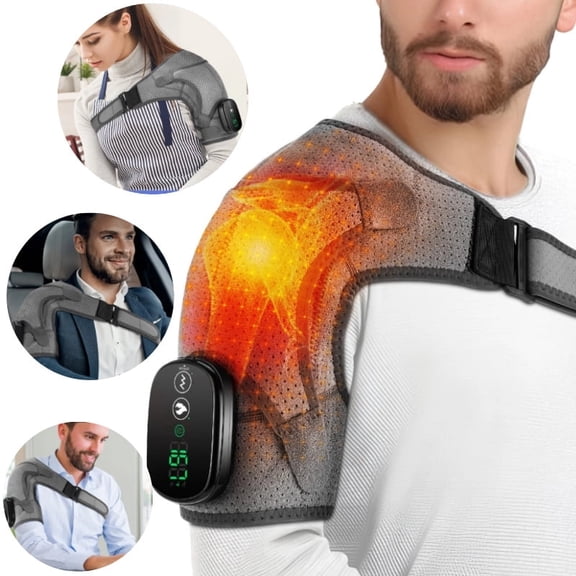 Portable Shoulder Heating Pad, Cordless Shoulder Massager with 3 Heat Settings & 3 Vibration Speeds, Massage Shoulder Pad with Dual Temperature Units ℃/℉ for Neck Shoulder Relief
