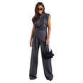thumbnail image 2 of ZenCart Women Fashion Two Piece Outfit Off Shoulder Irregular Top Wide Leg Pants Casual Loose Suit Breathable Wrinkle-Free Office Wear Suit Set for Various Occasions, 2 of 8