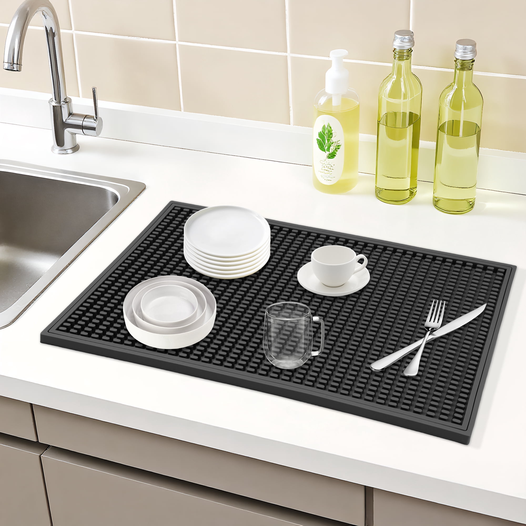 Unique Bargains Heat Resistant Silicone Mat for Kitchen Counter Black
