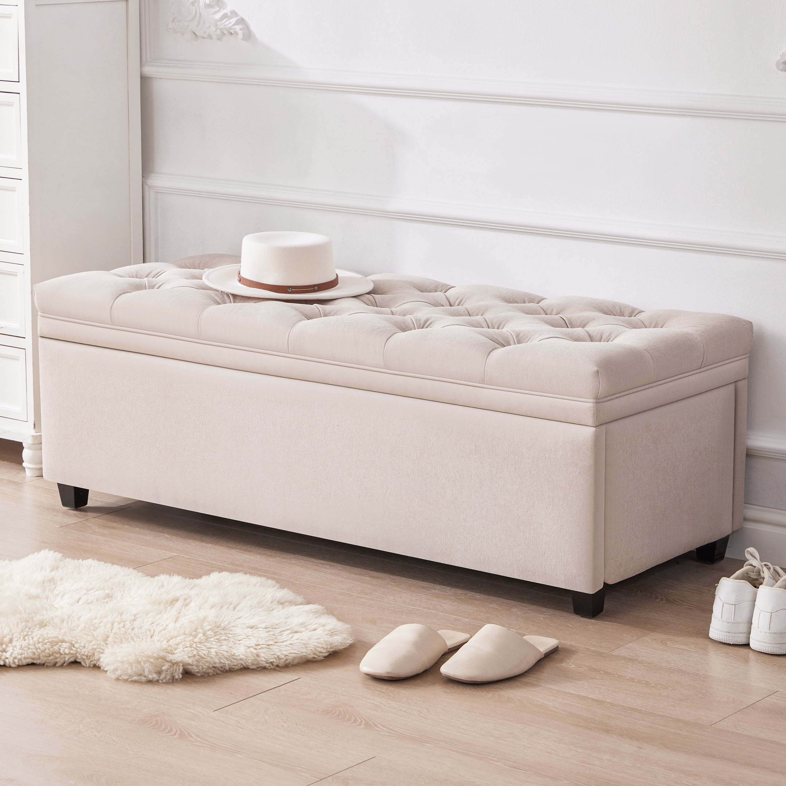 Weture 50-Inch Tufted Storage Ottoman Bench, Large Modern Entryway Bedroom Bench, Beige