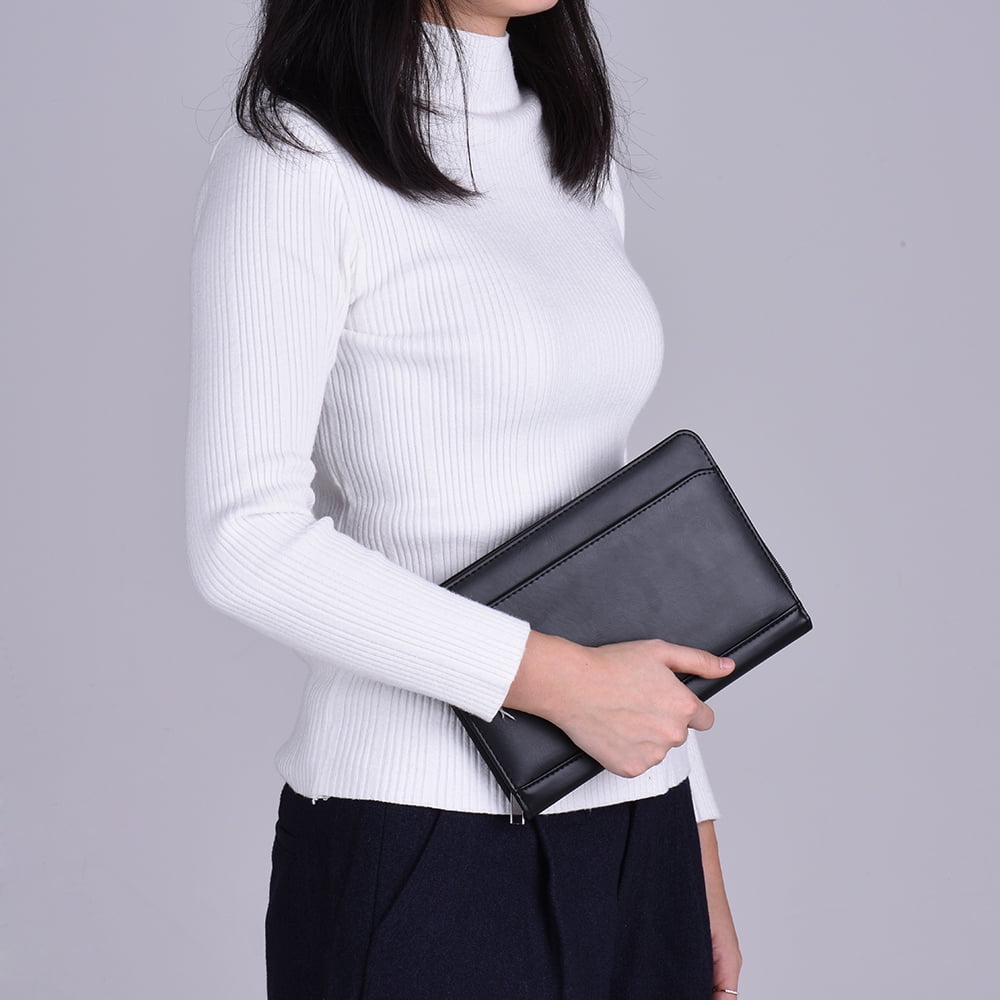 Portable Business Portfolio Padfolio Folder Document Case Organizer PU Leather with Business Card Holder Memo Note Pad