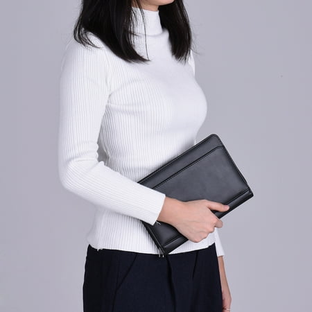 Portable Business Portfolio Padfolio Folder Document Case Organizer PU Leather with Business Card Holder Memo Note Pad