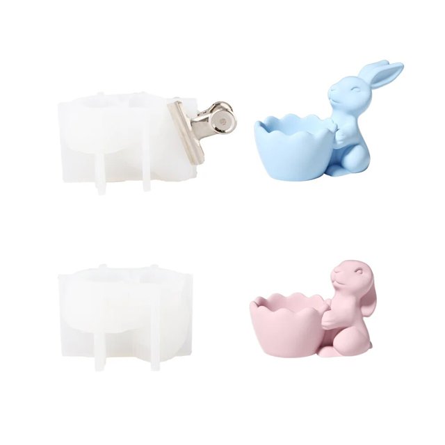 Nicole Bunny-Molde de silicona para hormigón, soporte para huevos hecho a mano, molde de cemento y yeso, fabricación de decoración de Pascua DIY