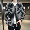 thumbnail image 3 of Camisa y blusa de manga larga con bolsillo para hombre, blusa a rayas para hombre, talla XXL, ropa elegante de lujo original vintage asiática con mangas sociales, 3 of 5