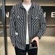 thumbnail image 3 of Camisa y blusa de manga larga con bolsillo para hombre, blusa a rayas para hombre, talla XXL, ropa elegante de lujo original vintage asiática con mangas sociales, 3 of 5