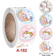 thumbnail image 3 of 1000 pegatinas de unicornio - Rollos redondos de 2,5 cm con unicornios arcoíris, 2 rollos de 500 pegatinas cada uno, a granel, para niñas y niños, fiesta de cumpleaños con temática de unicornio, 3 of 5