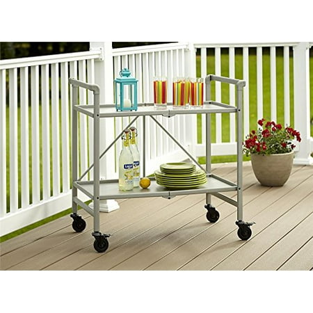 Indoor Or Outdoor Folding Metal Rolling Serving Cart Silver Indoor Or Outdoor Folding Metal Rolling Serving Cart Silver
