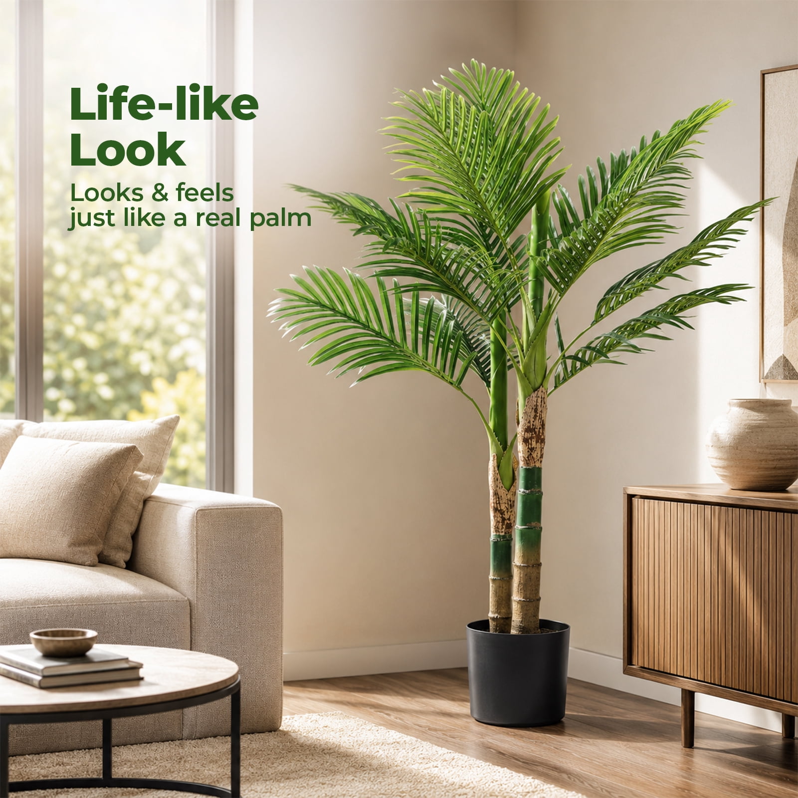 Alvantor 47 Inch Faux Palm Tree with Double Trunks for Home and Garden Decor