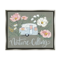 Stupell Industries Nature Calling Floral Camper Botanical & Floral Painting Gray Floater Framed Art Print Wall Art, 31 x 25