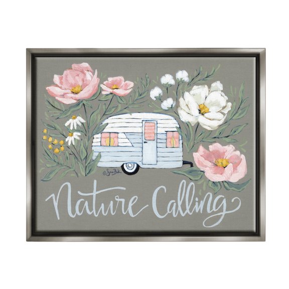 Stupell Industries Nature Calling Floral Camper Botanical & Floral Painting Gray Floater Framed Art Print Wall Art, 31 x 25