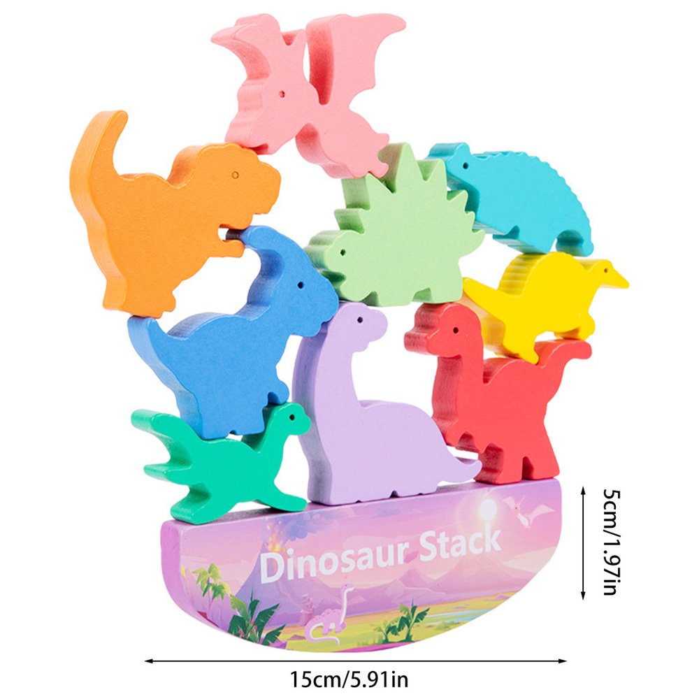 Jeu D'équilibre En Bois OBEST – Blocs à Empiler Dinosaures – 15 Pièces – Montessori, Pour Enfants 3-5 Ans