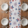 thumbnail image 6 of Independence Day Table Runner - 90 Inch Long, Kitchen Dining Table Runner Dresser Scarves, Red Blue Star Firework Wooden Grain Farmhouse Decor for Coffee Tables Wedding Party Banquet, 6 of 8