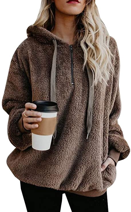Womens Fuzzy Sherpa Hoodies Pullover 