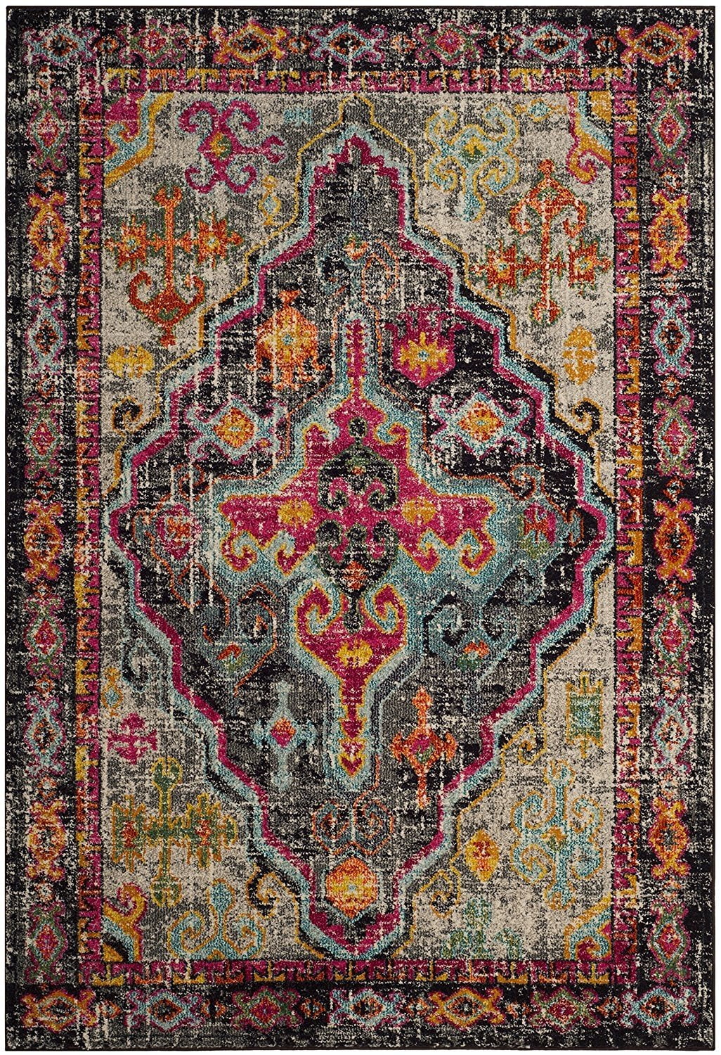 safavieh monaco collection on Safavieh Monaco Collection Mnc247r Vintage Bohemian Medallion Distressed Grey And Fuchsia Pink Area Rug 8 X 10 Walmart Com Walmart Com