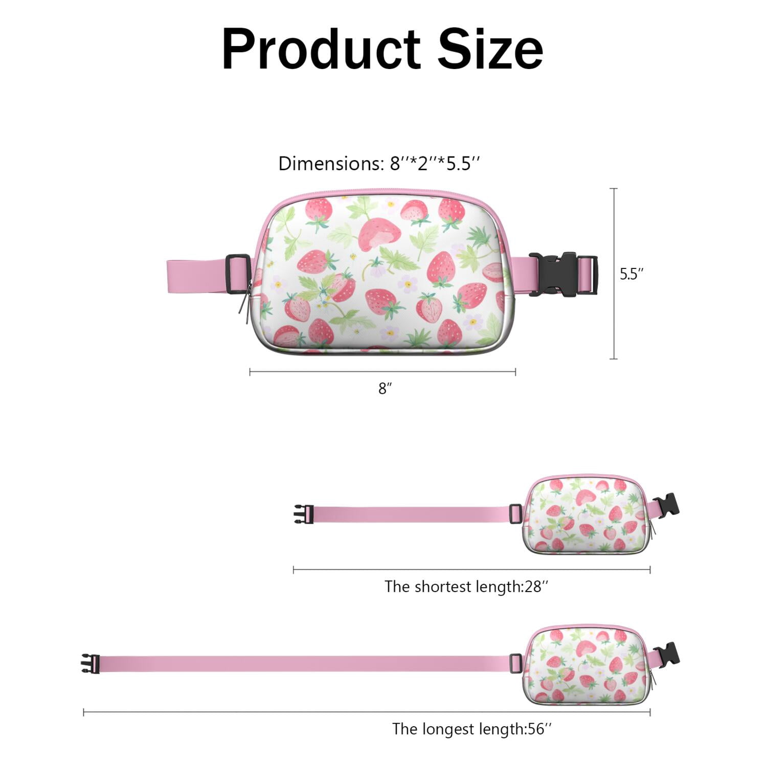 Crossbody Belt Bag Strawberry Fruit Fashion Belt Bag Small Cross Body Bags for Women Casual Waist Packs with Adjustable Strap Waterproof Belt Bag for Workout Running Travelling