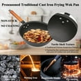 thumbnail image 5 of 10 Inch Preseasoned Nonstick Frying Wok Pan Hybrid, Deep Stir Fry Pan Skillet with Glass Lid, Traditional Chinese Cast Iron Wok, No Coated Saucepan for Induction, Electric, Gas, Grill Stoves, 5 of 6