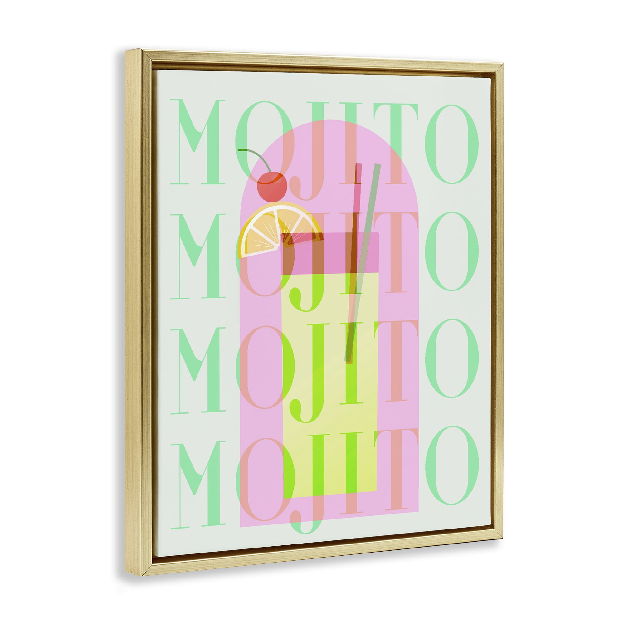 Retro Pastel Mojito Gold Framed Floater Canvas Wall Art, design by Lil' Rue