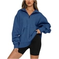thumbnail image 2 of 1/4 Zipper Pullover Women Y2K Oversized Sweatshirt,Teen Girls Long Sleeve Quarter Zip Pull Over Tops Sweater Loose Fit Lapel Collar Casual Clothes, 2 of 8