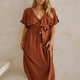 thumbnail image 4 of Femmes Bohème Robe Formelle Manches Courtes Robe de Soirée avec Ceinture, 4 of 9