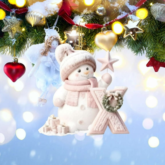 Acrylic Christmas Decoration, Pink Snowman Holiday Ornament with Letter, 2D Flat Tree Hanging Pendant for Festive Home Decor