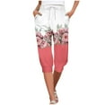 thumbnail image 2 of WXLWZYWL Womens Capri Pants 2024 Casual Drawstring Elastic Waist Sweatpants Loose Jogger Summer Vacation Lounge Sweatpants Striped Floral Printed Pants with Pockets, 2 of 5