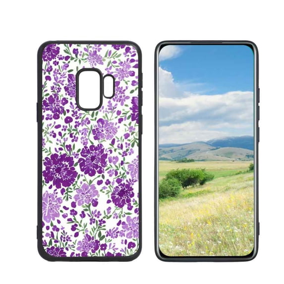 Compatible with Samsung Galaxy S9 Phone Case, Purple-Floral-3 Case Men Women, Flexible Silicone Shockproof Case for Samsung Galaxy S9
