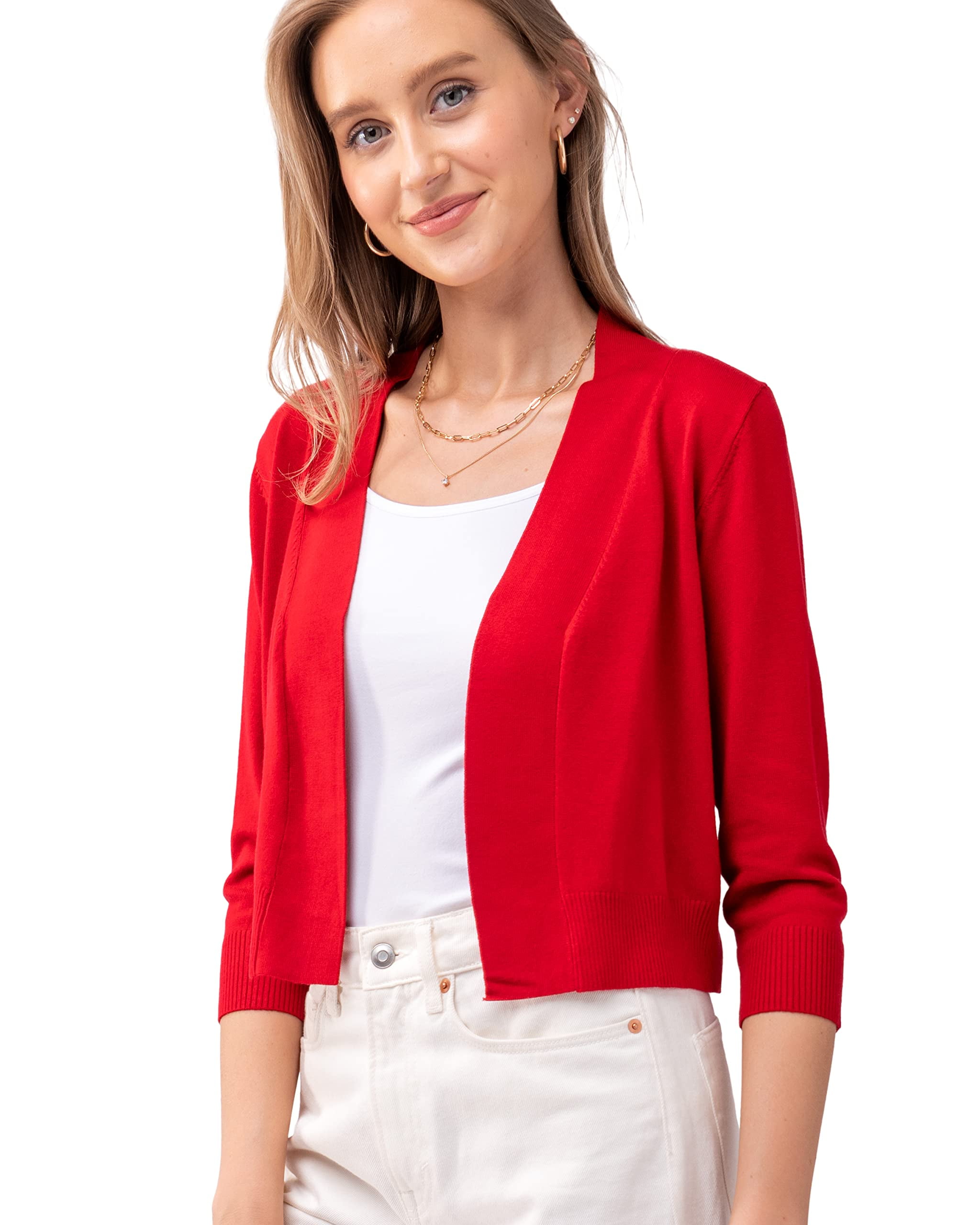 URBAN DAIZY Women's Classic 3/4 Sleeve Crop Bolero Cardigan Open Front  Cropped Shrugs Knit Sweater A09_620 Red L - Walmart.com