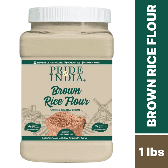 Pride of India Brown Rice Flour, Gluten Free, 1 lb Jar