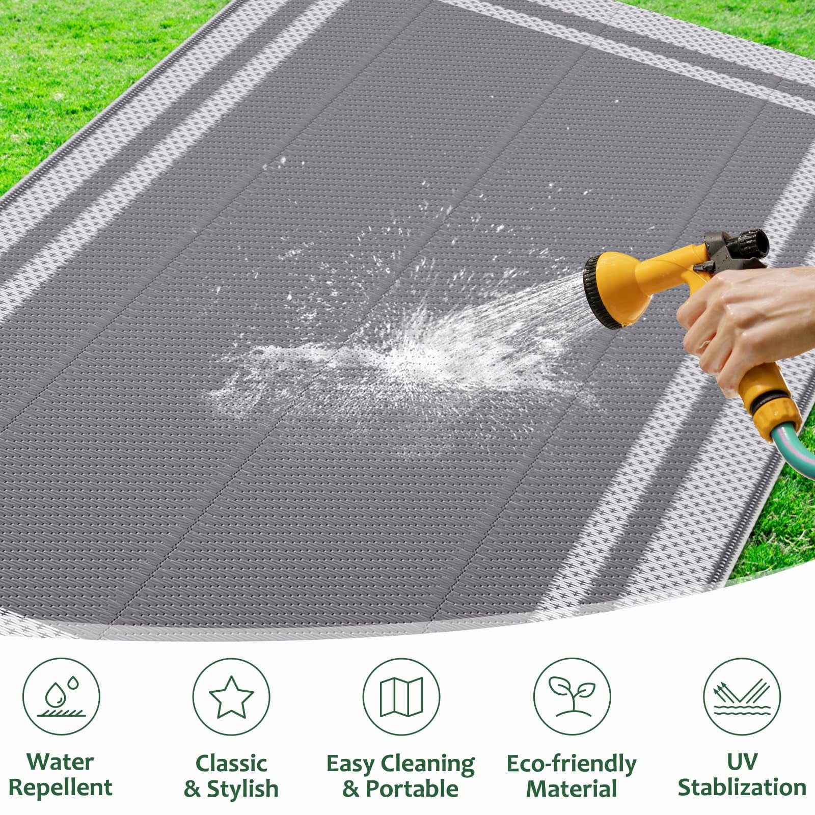 Flngr Waterproof  Outdoor Rug, 8 x 10 ft Reversible Patio Rugs, Outdoor Area Rug Foldable Plastic Camping Rugs for Outside RV, Patio,Picnic,Camper,Balcony,Porch (Blue &White)