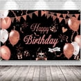 thumbnail image 1 of Estandarte de decoración de feliz cumpleaños, letrero grande de estandarte de feliz cumpleaños en negro y oro rosa, telón de fondo de feliz cumpleaños, 1 of 5