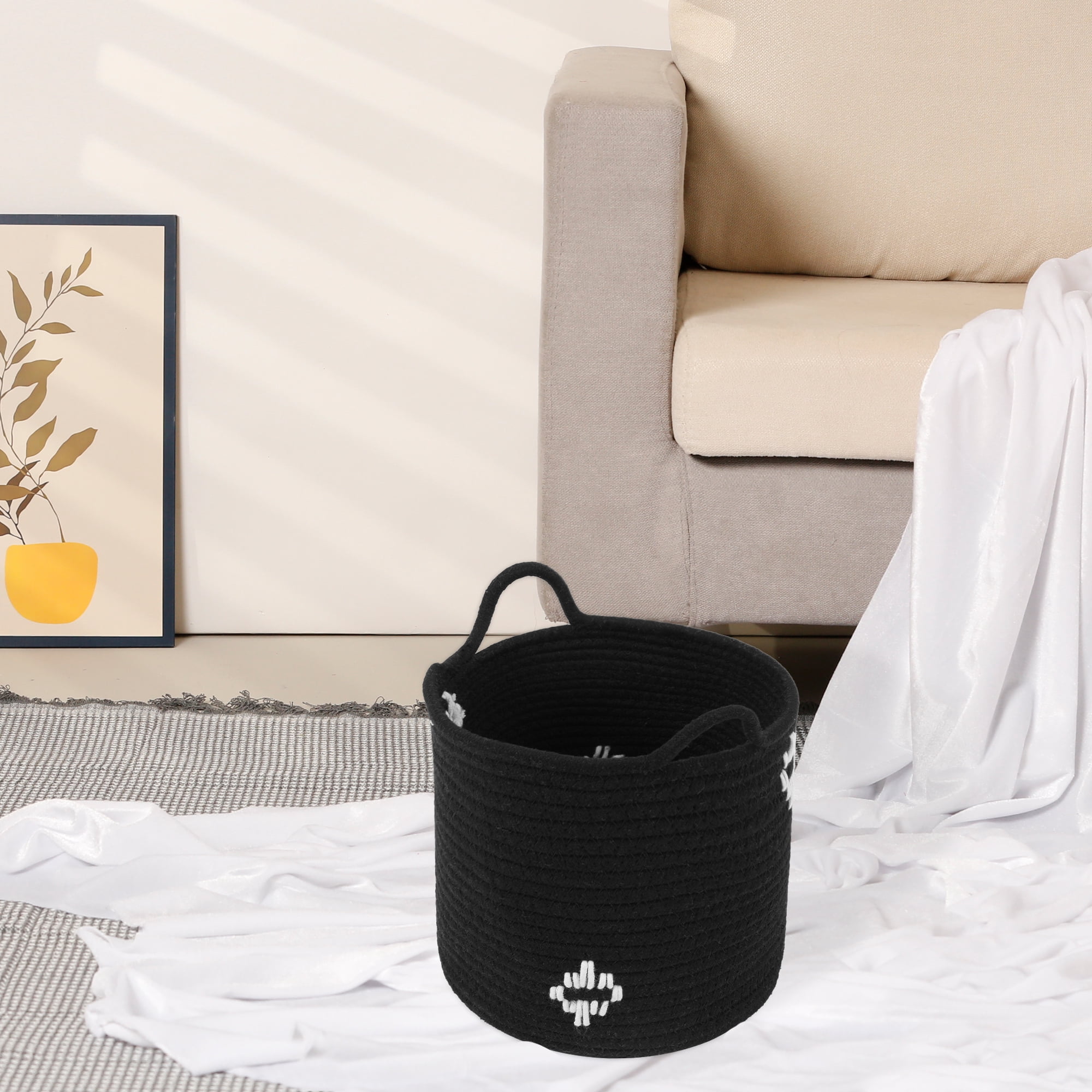 Unique Bargains Woven Storage Basket Closet Storage Bin Black 7.5*7.1*7.9in、9.8*8.3*10.6in